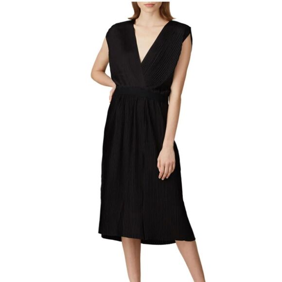 TOME Black Satin Cross Front Pleated Dress Elastic Stretch Waist Open Back Small - Picture 2 of 15